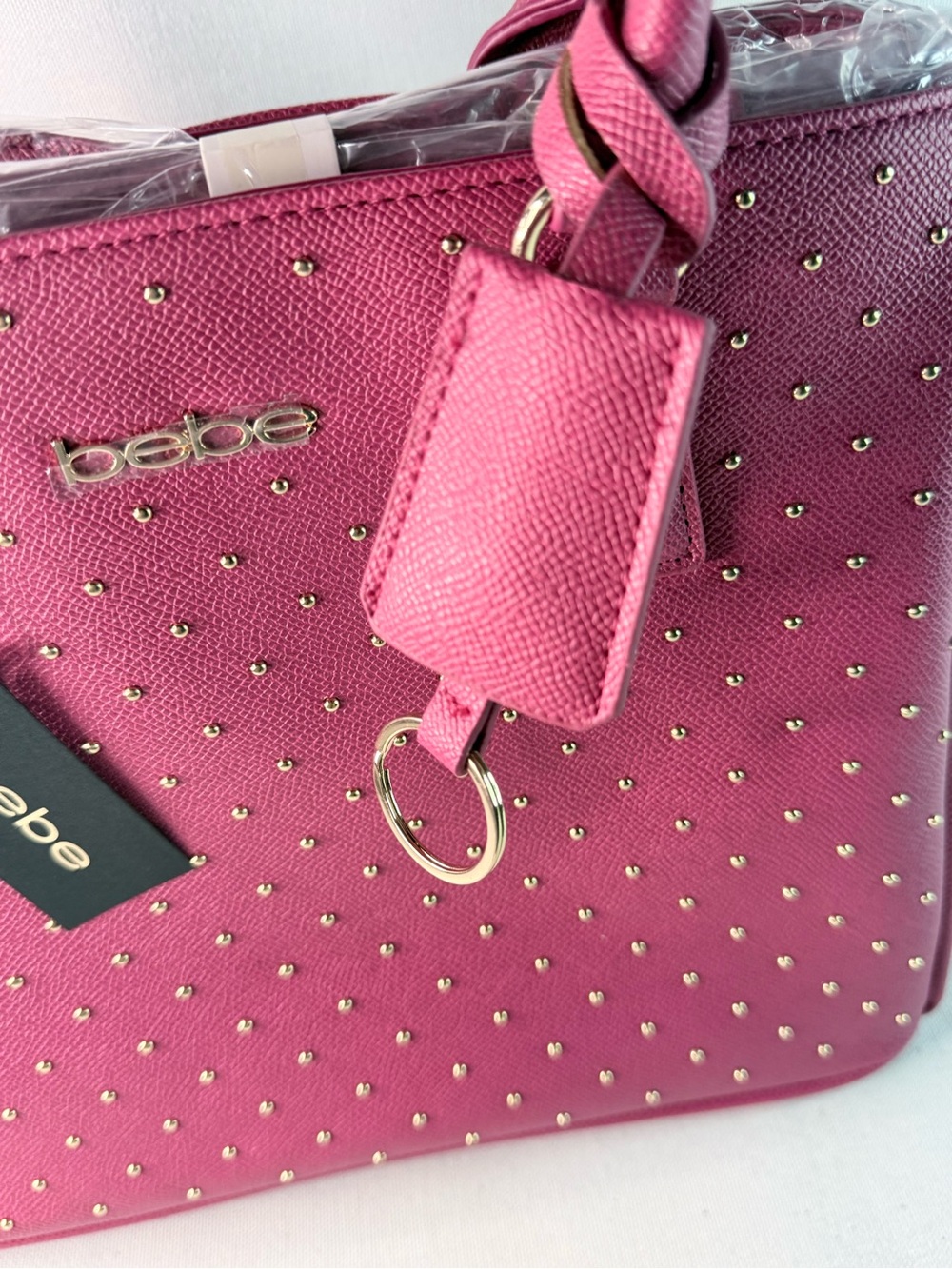 bebe Raspberry Pink Studded Tote - Picture 12 of 13